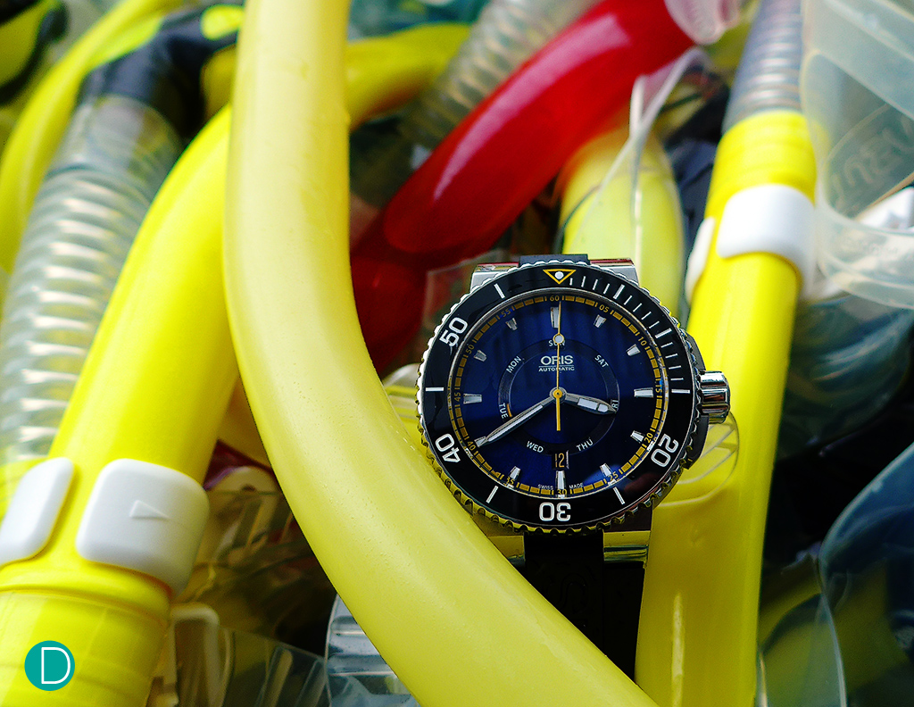 The Oris Great Barrier Reef Limited Edition II in its natural habitat...out at sea, ready for diving into the Great Barrier Reef/