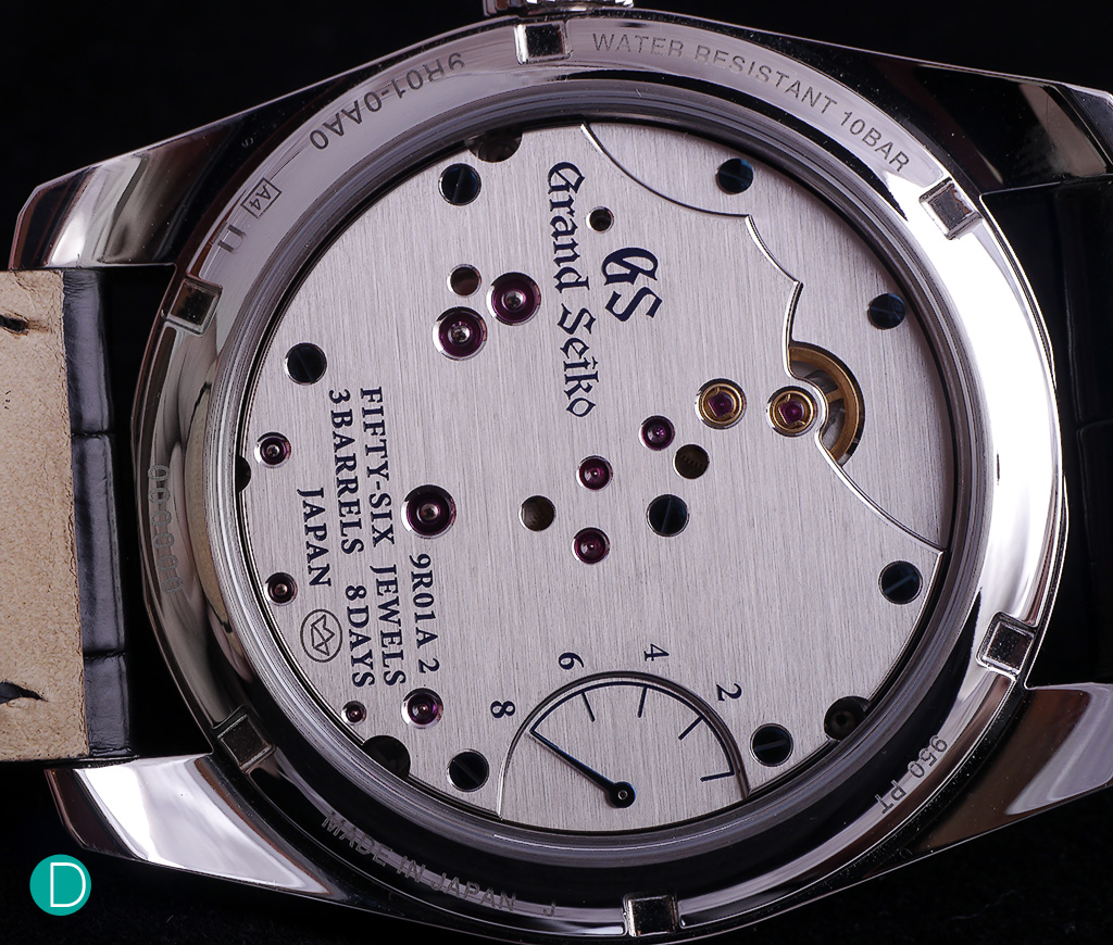 From the caseback, the movement is visible, as well as a power reserve indicator. Placed at the back of the movement so as to reduce the clutter on the dial, enabling Seiko to achieve a very clean, elegant watch replica face.