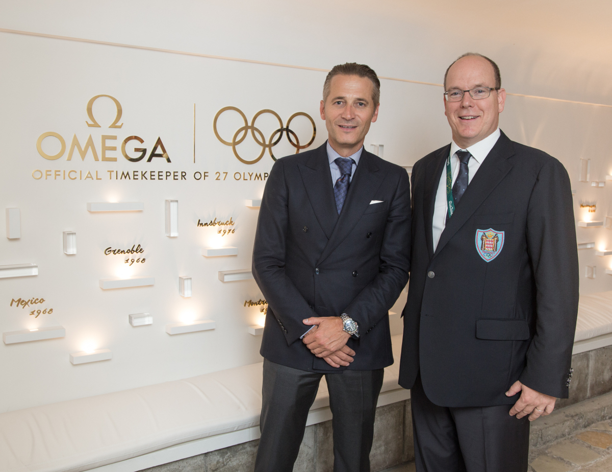 R. Aeschlimann and HSH Prince Albert II of Monaco Omega House Rio 2016